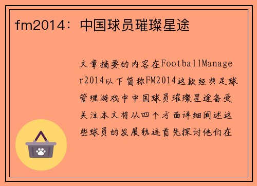 fm2014：中国球员璀璨星途